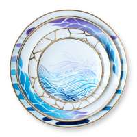 2020 New Design wholesale bone china dinnerware sets ceramic dinner plates blue gold water flow for wedding and event