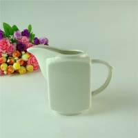 Custom embossed square white porcelain sharp spout barista mini coffee ceramic milk pitcher jug