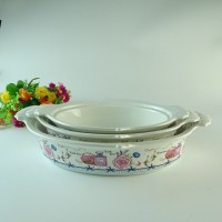 High quality oval ceramic bakeware set colorful flower printing and embossed