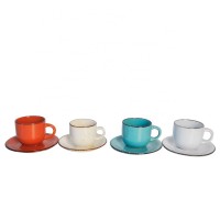 Reusable ceramic stoneware or porcelain cup and saucer